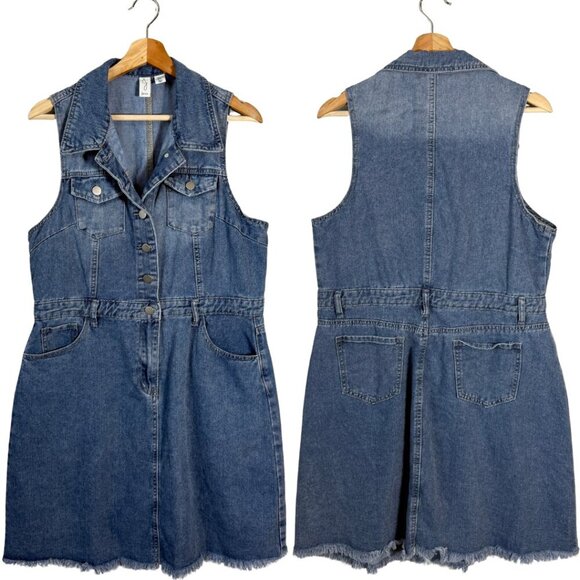 Joie Sleeveless Collared Button Up Denim Mini Dress Women's XL Blue Jean Country - Picture 1 of 11